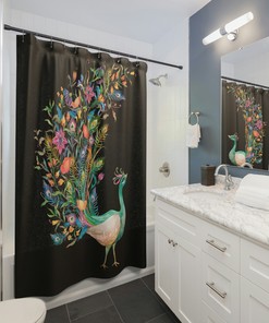 Matching Peacock and Flowers Shower Curtain Set Available