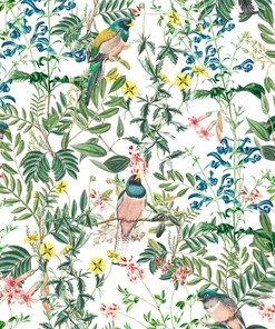 Maximalist Nature-Inspired Bird and Leaves Print Shower Curtain for Your Bathroom
