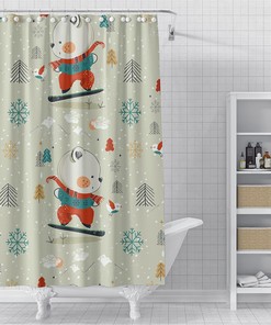 Maximalist Polar Bear Skiing Shower Curtain For Bathroom