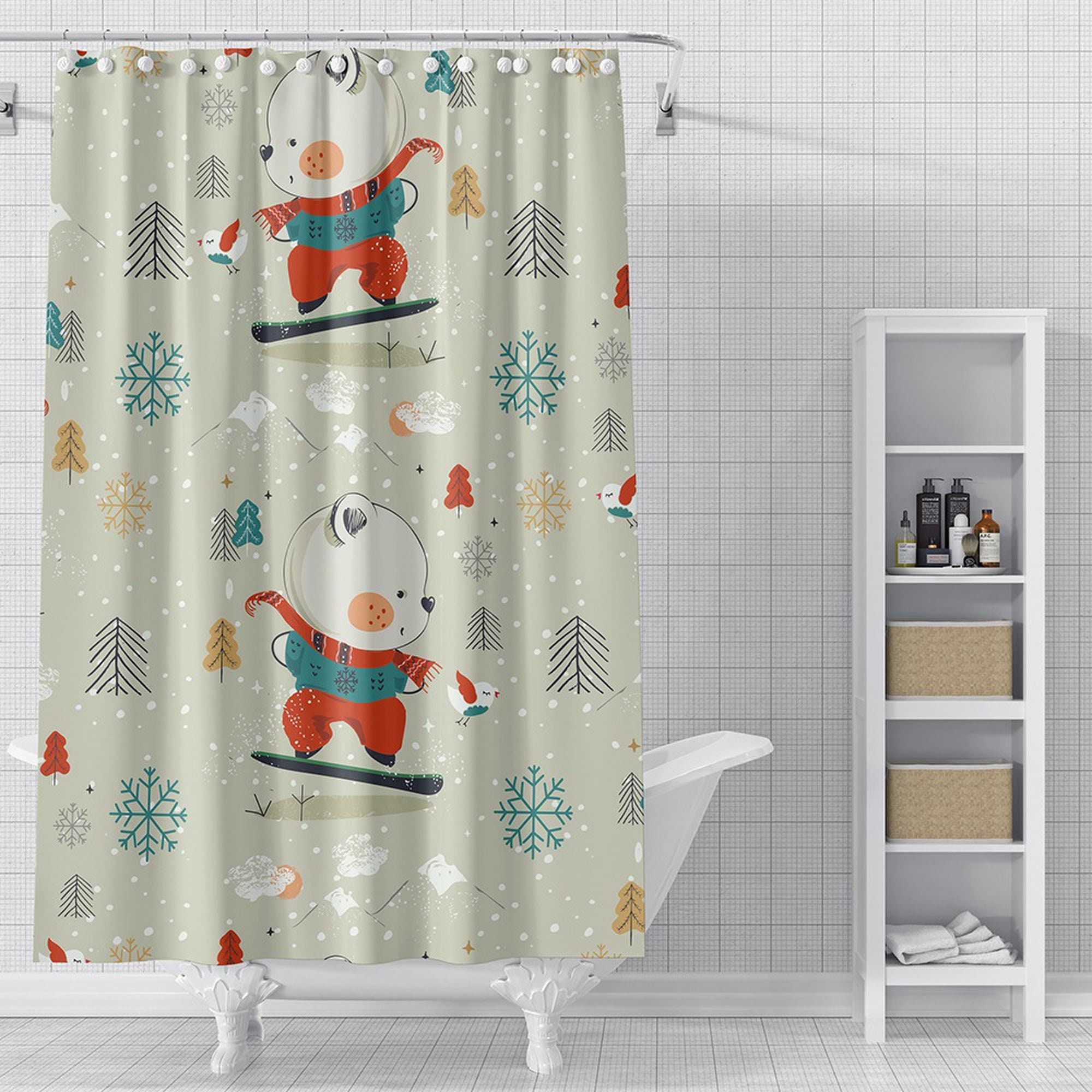 Maximalist Polar Bear Skiing Shower Curtain For Bathroom