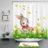 Meadow Daisy Flower Shower Curtain with Easter Bunny Eggs in Bathroom 