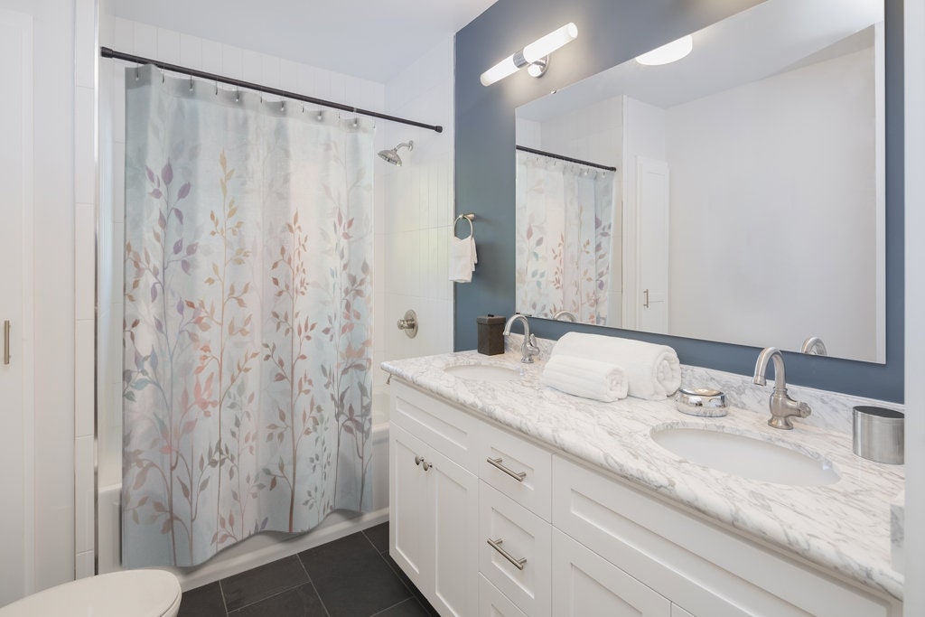 Meadow Grass Shower Curtain for a Romantic Sunrise Watercolor Garden Bathroom Accessory