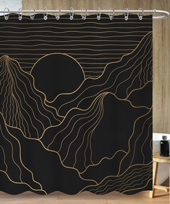 Medieval Abstract Lines Mountain Shower Curtain - Vintage Bathroom Decor