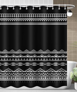 Medieval Black White Lines Shower Curtain - Vintage Bathroom Decor