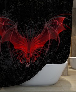Medieval Dragon Shower Curtain With Red Winged Fantasy Print For Bathroom 