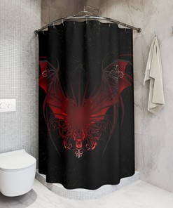 Medieval Dragon Shower Curtain With Red Winged Fantasy Print For Bathroom