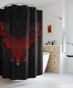 Medieval Dragon Shower Curtain With Red Winged Fantasy Print For Bathroom 