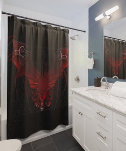 Medieval Dragon Shower Curtain With Red Winged Fantasy Print For Bathroom 