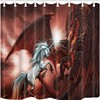 Medieval Magic Theme Red Dragon and White Unicorn Fantasy Shower Curtain for Bathroom Decor