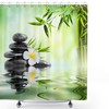 Meditation Bamboo Stalks and Candle Spa Shower Curtain, Cloth Fabric Bathroom Decor with Therapeutic Quotes