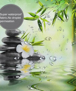 Meditation Bamboo Stalks and Candle Spa Shower Curtain, Cloth Fabric Bathroom Decor with Therapeutic Quotes