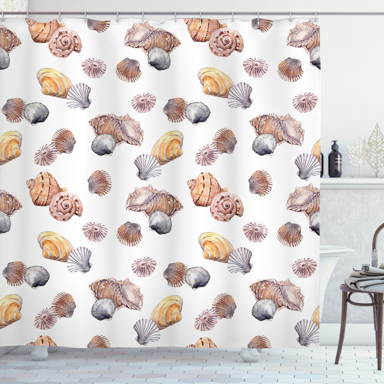 Mediterranean Seashore Design Shower Curtain Fabric for Sea-Inspired Bathroom Decor