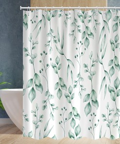 Mediterranean Tree Green Leaf Shower Curtain With Watercolor Olive Branch Print, Waterproof Fabric Bathroom Decor