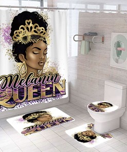 Melanin Queen African American Shower Curtain 4 Piece Set