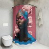 Melanin Queen Pink & Blue Shower Curtain With Roses For Elegant Bathroom Decor