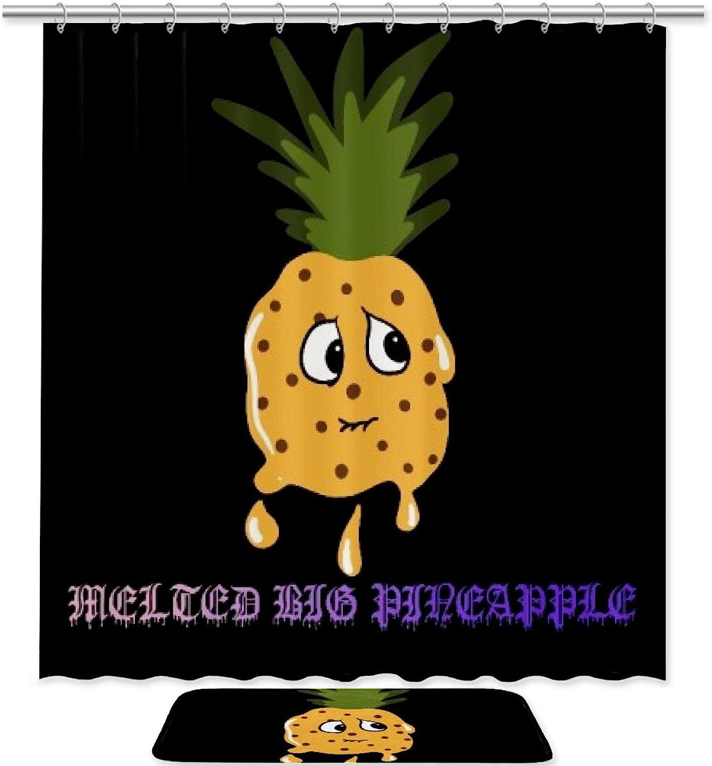 Melted Pineapple Printed Bathroom Tub Set With Waterproof Fabric Shower Curtain