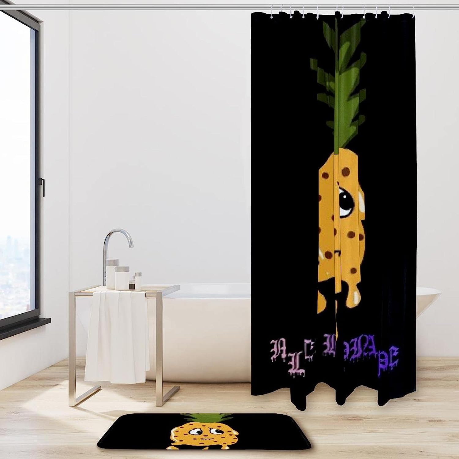 Melted Pineapple Printed Bathroom Tub Set With Waterproof Fabric Shower Curtain - Image 2