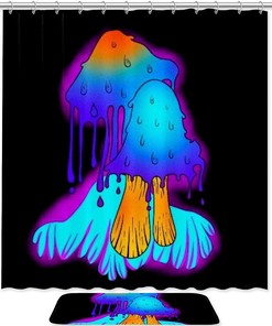 Melting Mushrooms Printed Bathroom Tub Set With Waterproof Fabric Shower Curtain