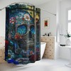 Memento Mori Shower Curtain - Stained Glass Skull with Floral Surroundings 