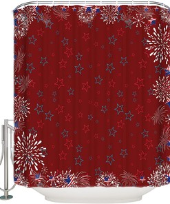 Memorial Day Stripes Red Freedom Stars Shower Curtain - Patriotic Memorial Waterproof Bath Curtain