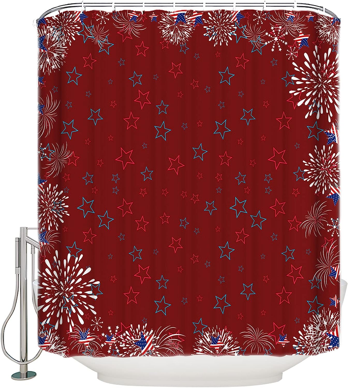 Memorial Day Stripes Red Freedom Stars Shower Curtain - Patriotic Memorial Waterproof Bath Curtain