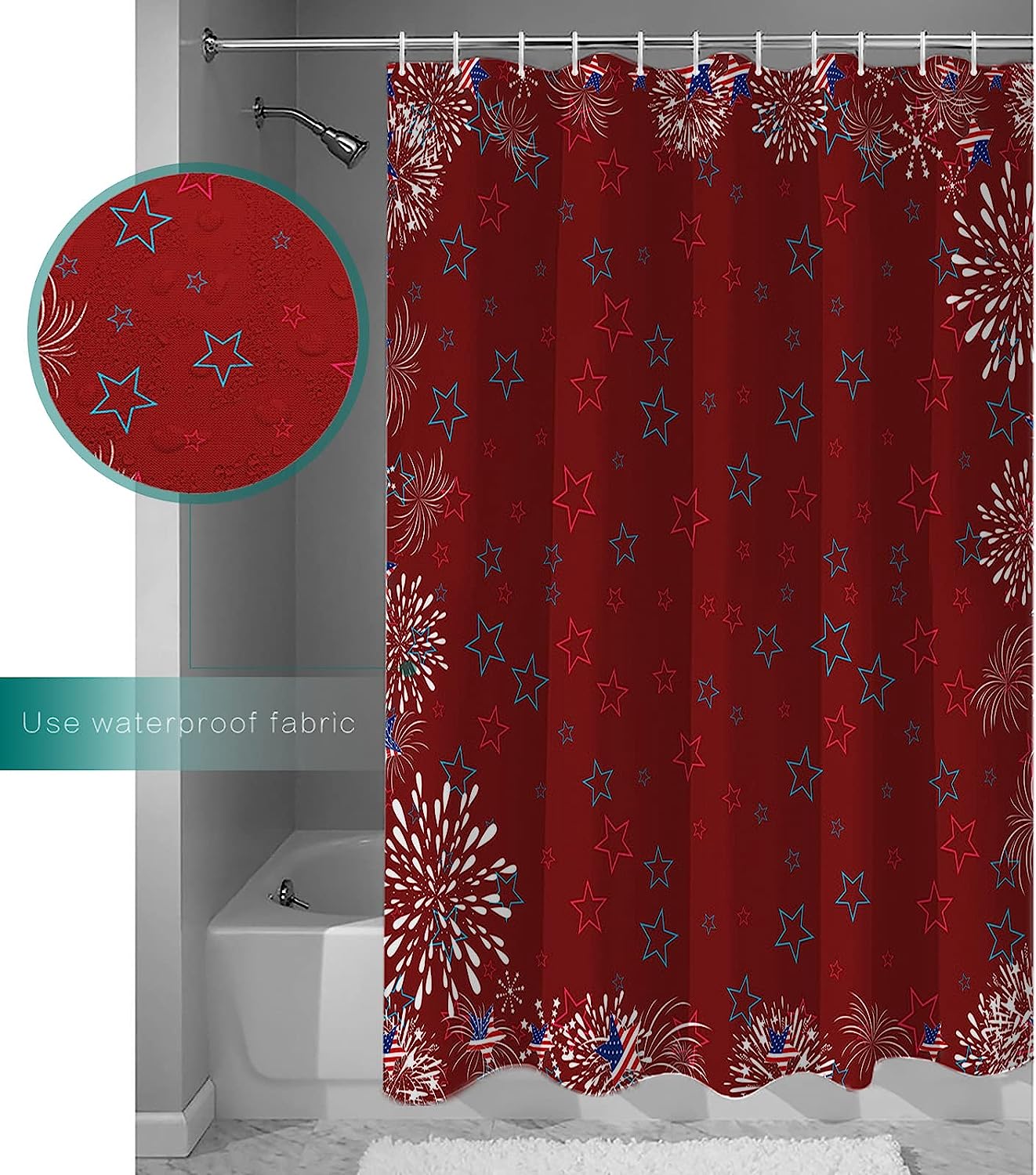 Memorial Day Stripes Red Freedom Stars Shower Curtain - Patriotic Memorial Waterproof Bath Curtain - Image 3