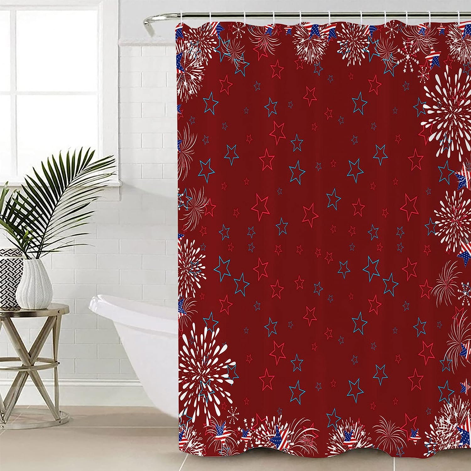 Memorial Day Stripes Red Freedom Stars Shower Curtain - Patriotic Memorial Waterproof Bath Curtain - Image 4