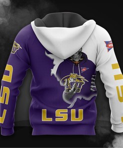 Men Lsu Tigers 3D Zip Hoodie Long Sleeve Zip Hoodie For Fan, Perfect For Game Day