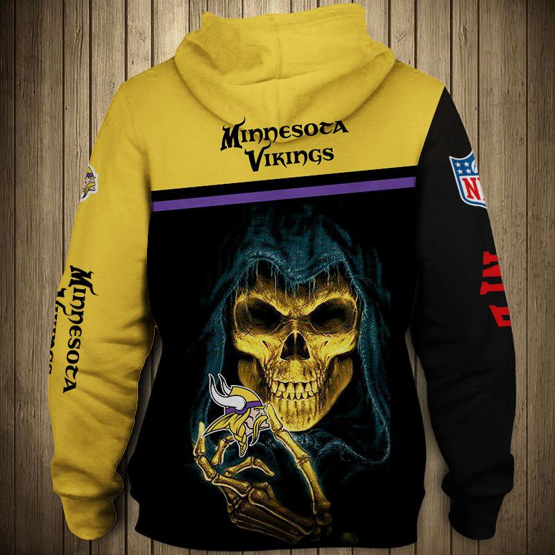 Men'S Minnesota Vikings Skull Sweathsirt Long Sleeve 3D All Over Print Hoodie, Spooky Gifts For Fans