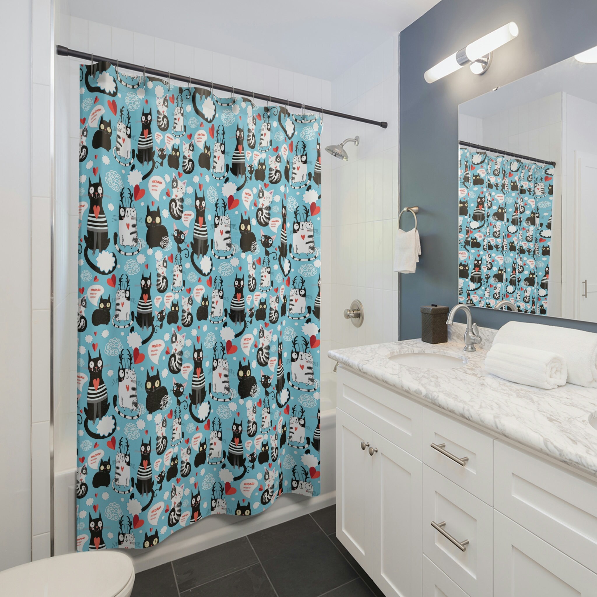 Meowing Kitty Shower Curtain - An Adorable and Cute Decorative Fabric for Your Bathroom