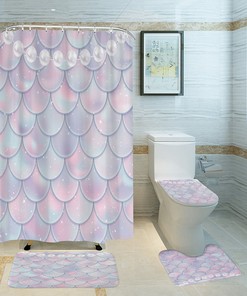 Mermaid And Colorful Scale Print Waterproof Shower Curtain For Bathroom Decor
