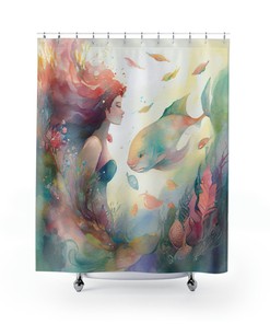 Mermaid Bathroom Fabric Shower CurtainSea Shower Inspiration with Girl Princess Seahorse Shower Curtain for The Bathroom