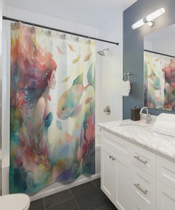 Mermaid Bathroom Fabric Shower CurtainSea Shower Inspiration with Girl Princess Seahorse Shower Curtain for The Bathroom