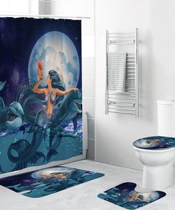Mermaid Dolphin Bathroom Waterproof Fabric Shower Curtain