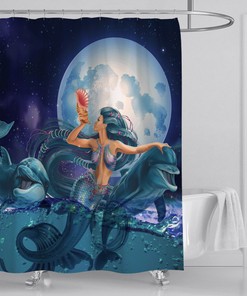 Mermaid Dolphin Bathroom Waterproof Fabric Shower Curtain