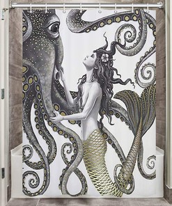 Mermaid Dreams Small Grey Shower Curtain For Travelers