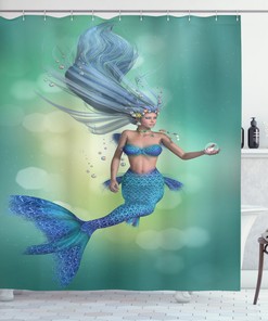 Mermaid Elegant Girl Blue Chic Green Design Shower Curtain