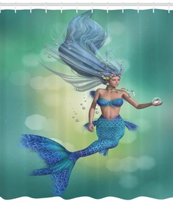 Mermaid Elegant Girl Blue Chic Green Design Shower Curtain