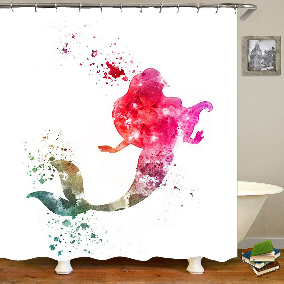 Mermaid Fabric Curtain Waterproof Mildew-Proof Shower Curtain With Ocean Print