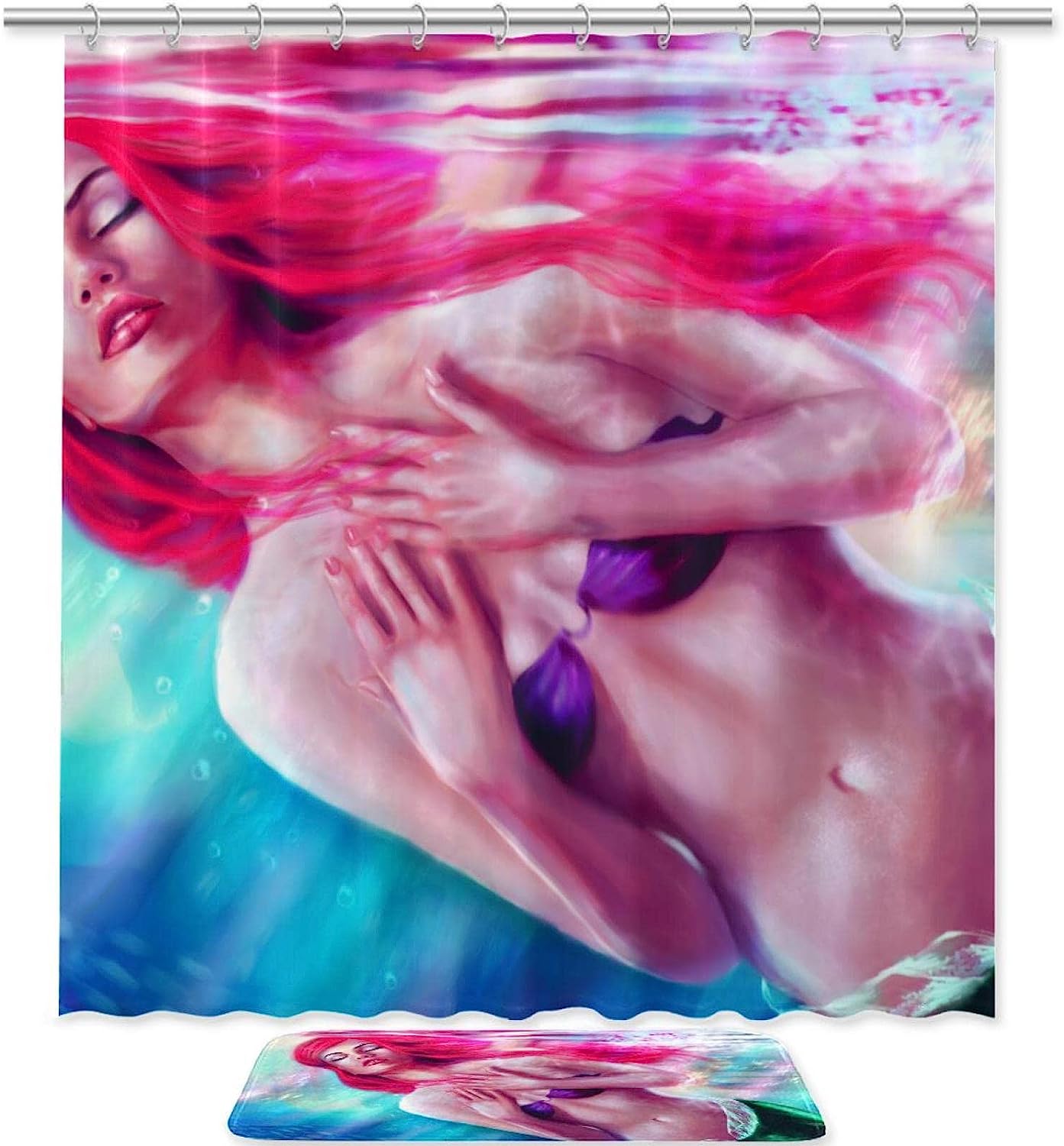 Mermaid Fairy Shower Curtain Waterproof Fabric Bathroom Curtain
