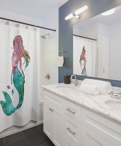 Mermaid Fish Blue Purple Watercolor Shower Curtain for Bathroom