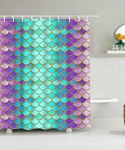 Mermaid Glitter Scales Ocean Shower Curtain for Girls Bathroom Decor