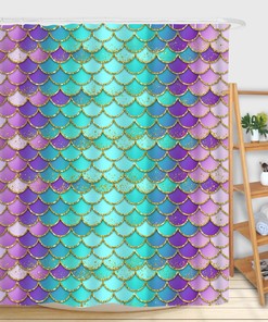 Mermaid Glitter Scales Ocean Shower Curtain for Girls Bathroom Decor