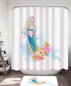 Mermaid Inspired Pastel Color Shower Curtain for Bathroom Decor