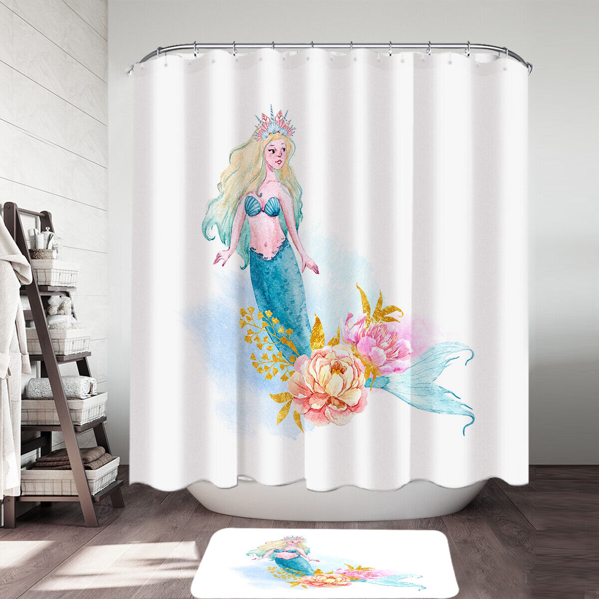Mermaid Inspired Pastel Color Shower Curtain for Bathroom Decor