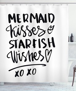 Mermaid Kiss Starfish Quote Print Shower Curtain for Beachy Bathroom 