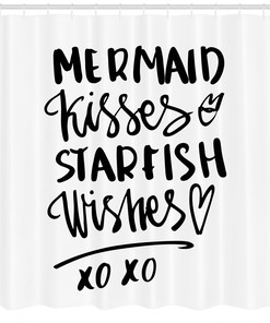 Mermaid Kiss Starfish Quote Print Shower Curtain for Beachy Bathroom