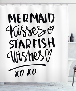 Mermaid Kiss Starfish Quote Print Shower Curtain for Beachy Bathroom