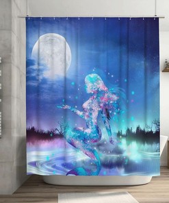 Mermaid Lake Moon Shower Curtain with Crystal Design