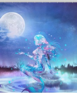 Mermaid Lake Moon Shower Curtain with Crystal Design
